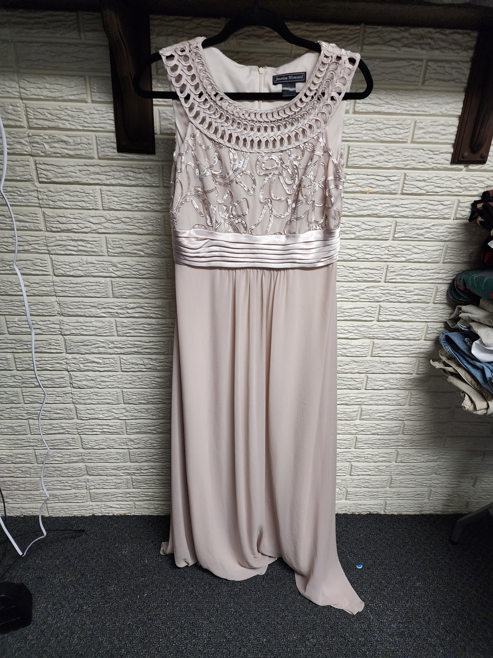 Jessica Howard Blush Beaded Formal Maxi Dress